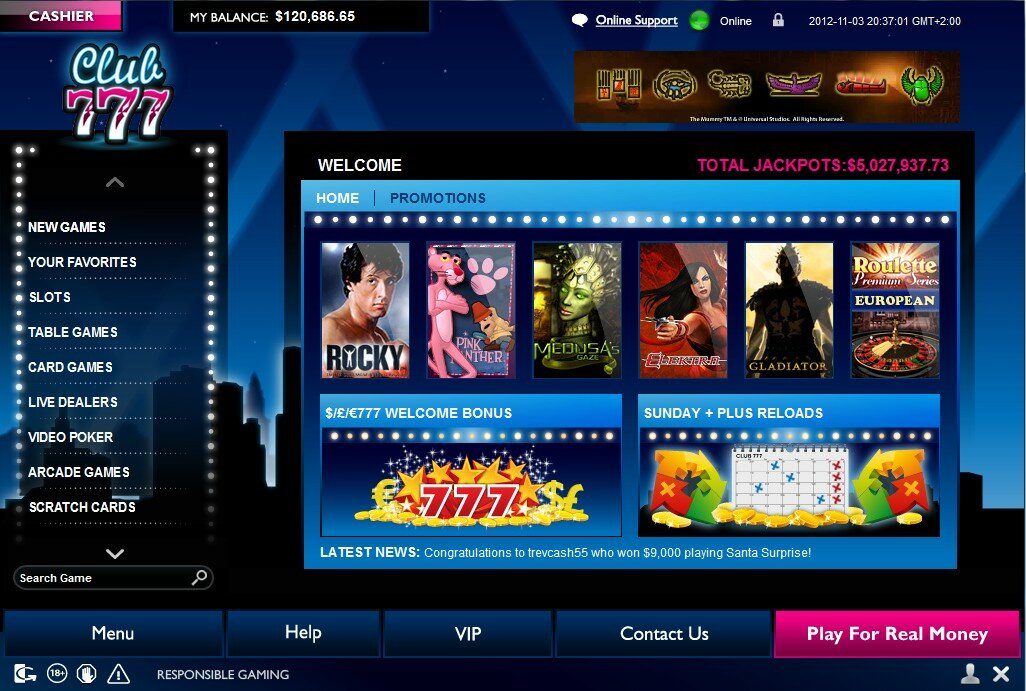club777 Casino Lobby